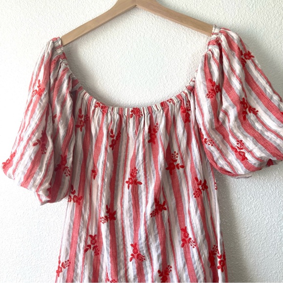 Misa Los Angeles Mini Dress Floral Striped Off The Shoulder Embroidered Small - Picture 8 of 15